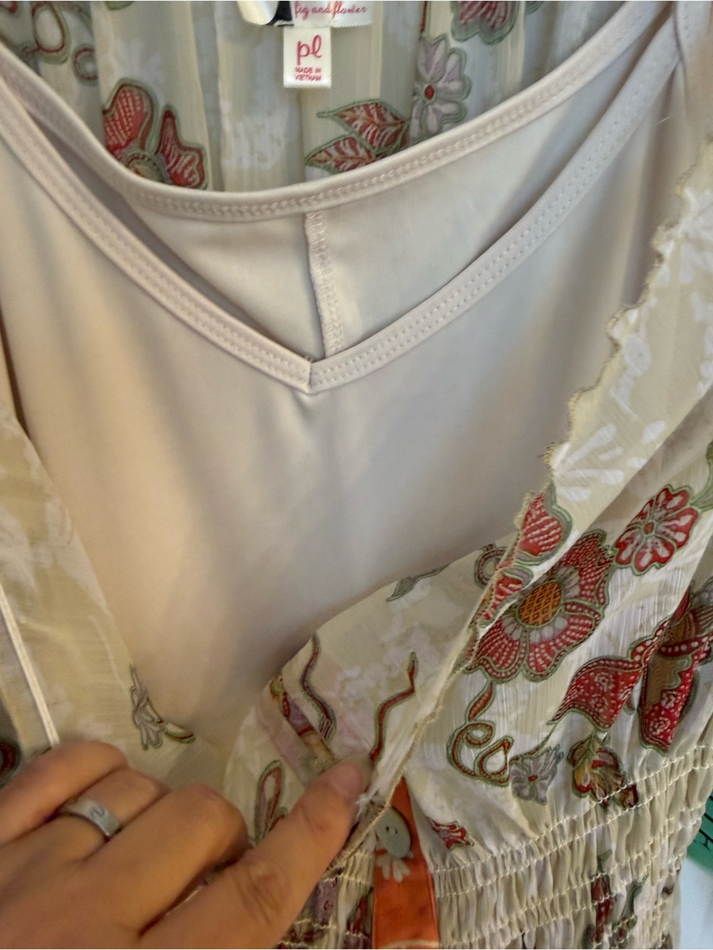 fig and flower Cream, Orange & Blue Floral Tiered Maxi Dress - no size tag - Picture 4 of 7
